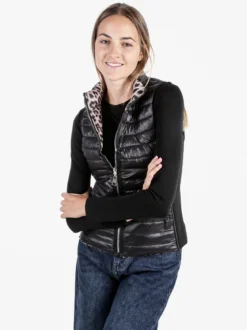 Solada Gilet donna animalier imbottito reversibile - nero