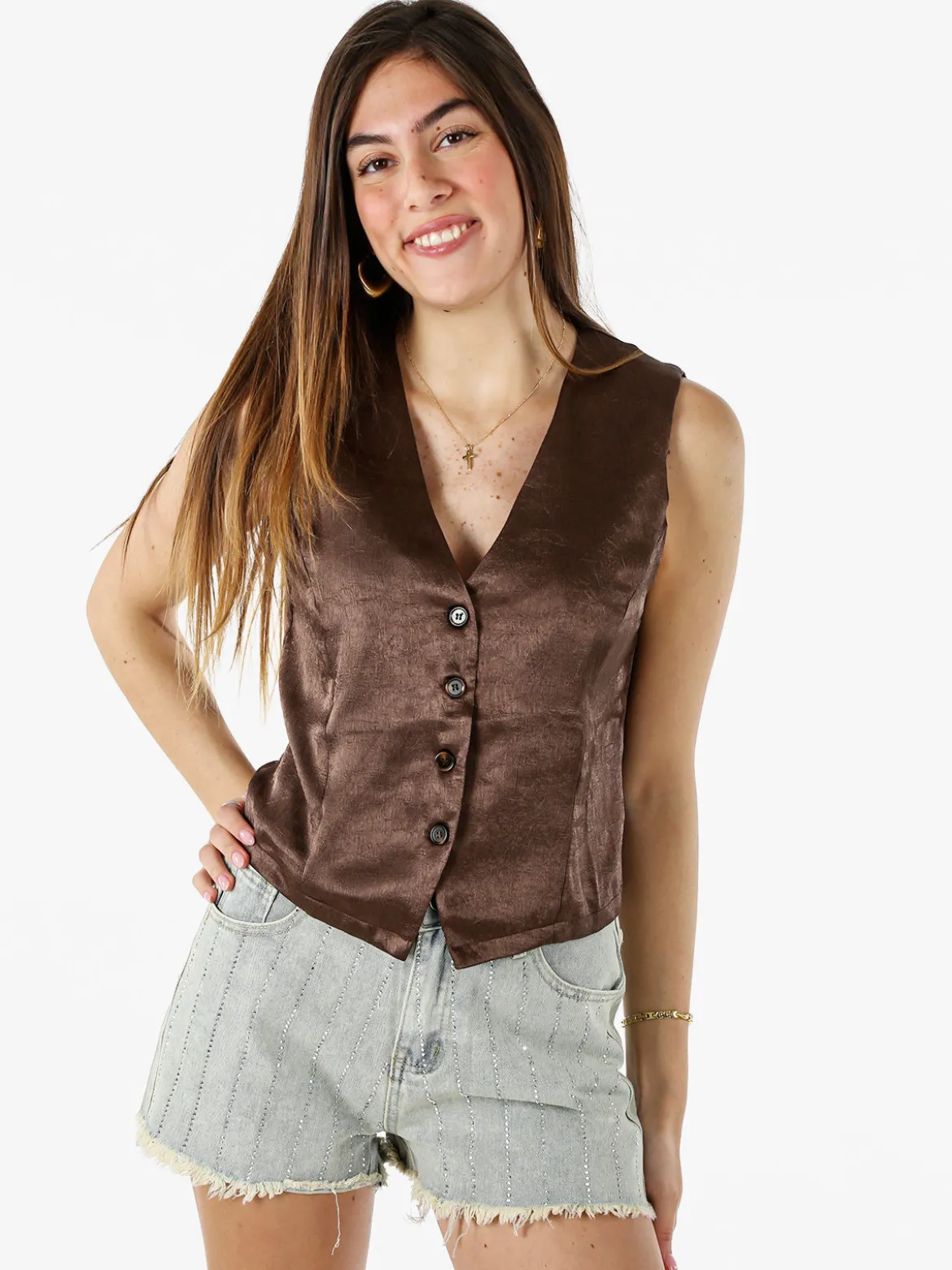 Solada Gilet donna classico effetto lucido - moro