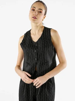 Solada Gilet donna elegante con micro borchie - nero