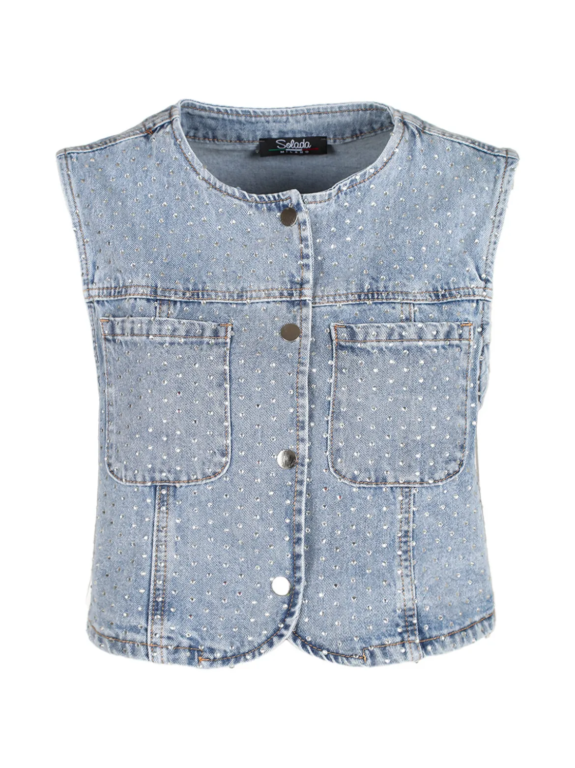 Solada Gilet donna in jeans con strass