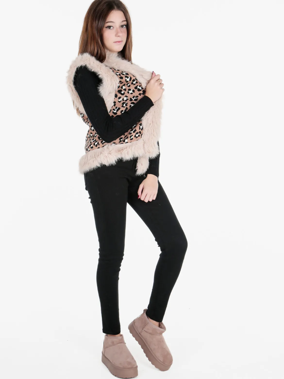 Solada Gilet donna in maglia con bordi in ecopelliccia