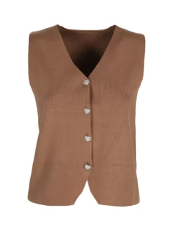 Solada Gilet donna in maglia con bottoni gioiello a cuore - cammello