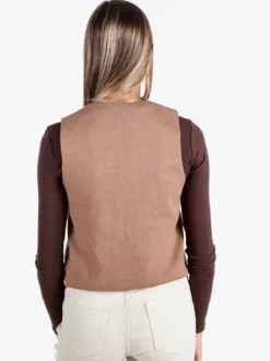 Solada Gilet donna in maglia con bottoni gioiello a cuore - cammello