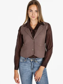 Solada Gilet donna in maglia con bottoni - marrone
