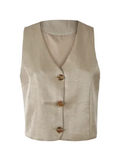 Solada Gilet donna in tessuto cangiante con bottoni dorati - khaki