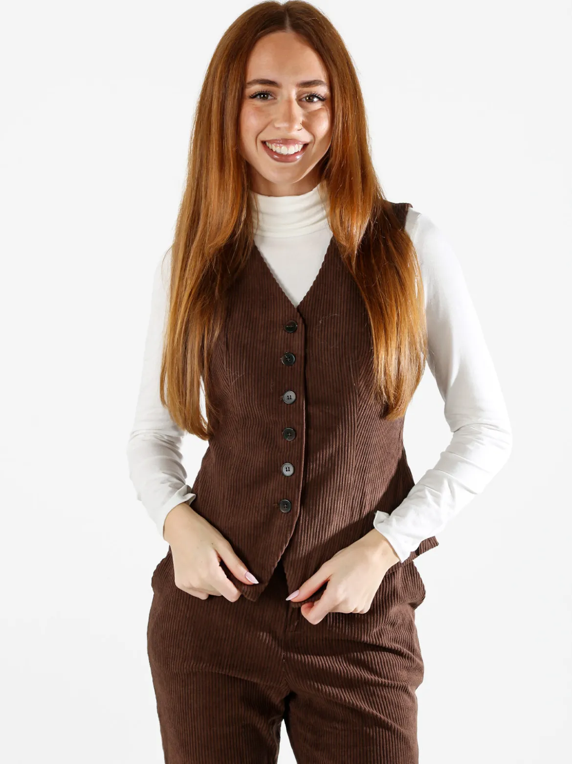 Solada Gilet donna in velluto a coste - moro