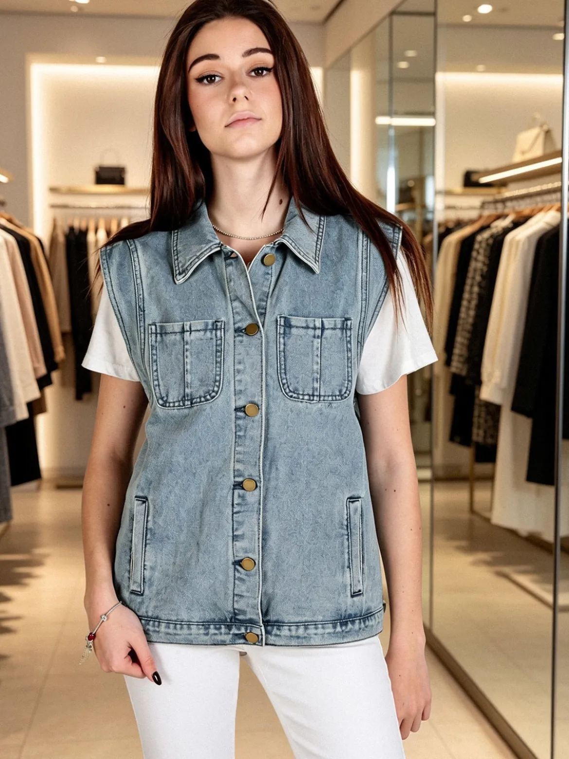 Solada Gilet in jeans da donna con tasche