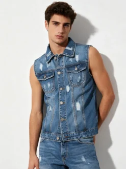 Solada Gilet in jeans da uomo con strappi