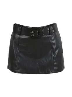 Solada Gonna a pantalone donna in ecopelle con cintura - nero