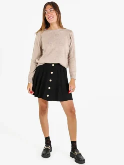 Solada Gonna donna plissettata in maglia con bottoni dorati - nero