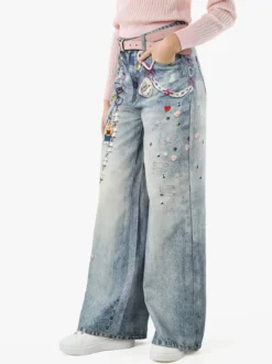 Solada Jeans donna a gamba larga con stampe - jeans