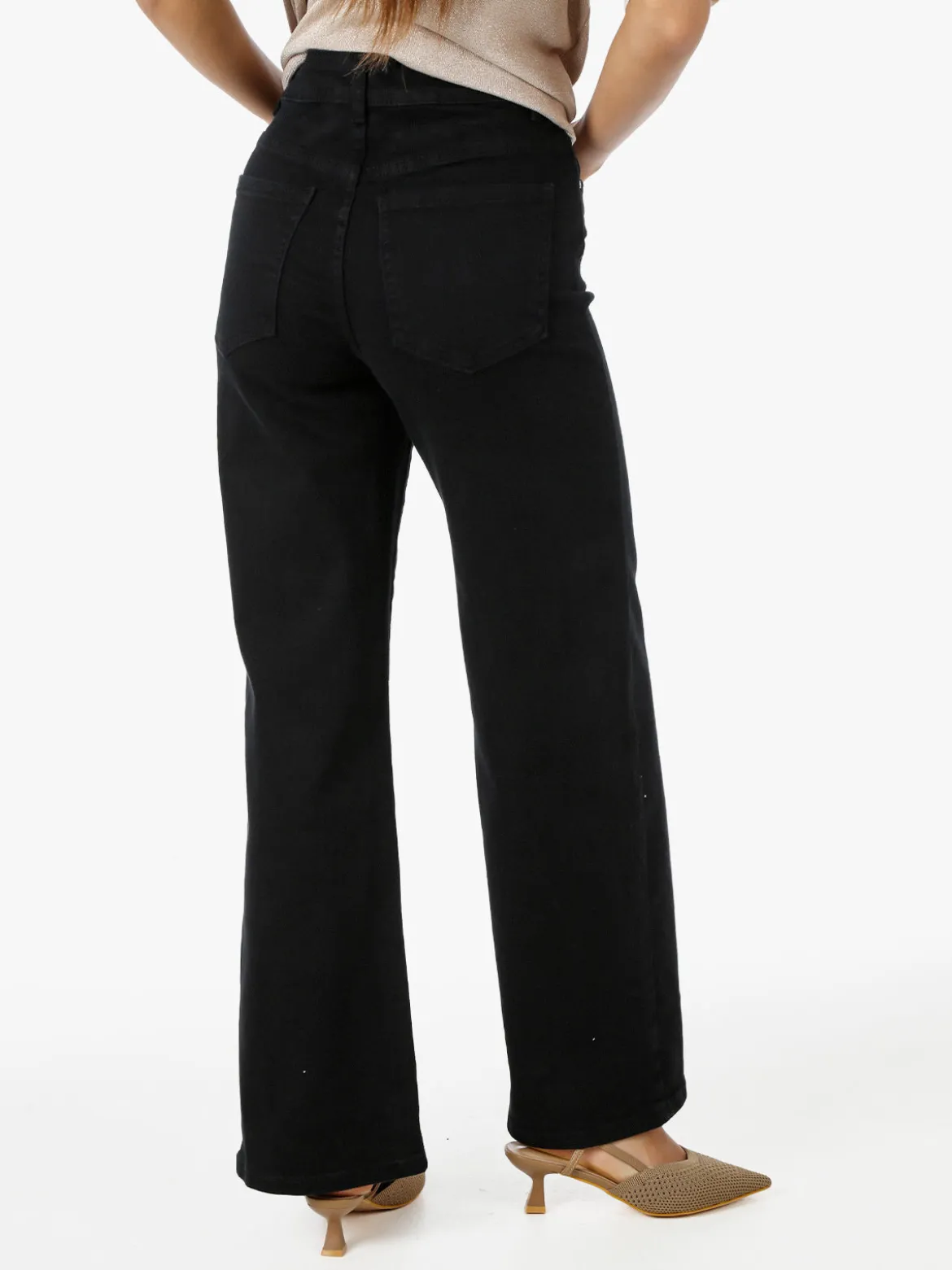 Solada Jeans donna a vita alta con gamba larga - nero