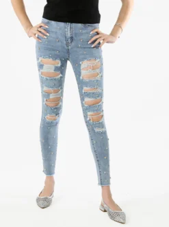 Solada Jeans donna skinny con borchie e strappi - jeans