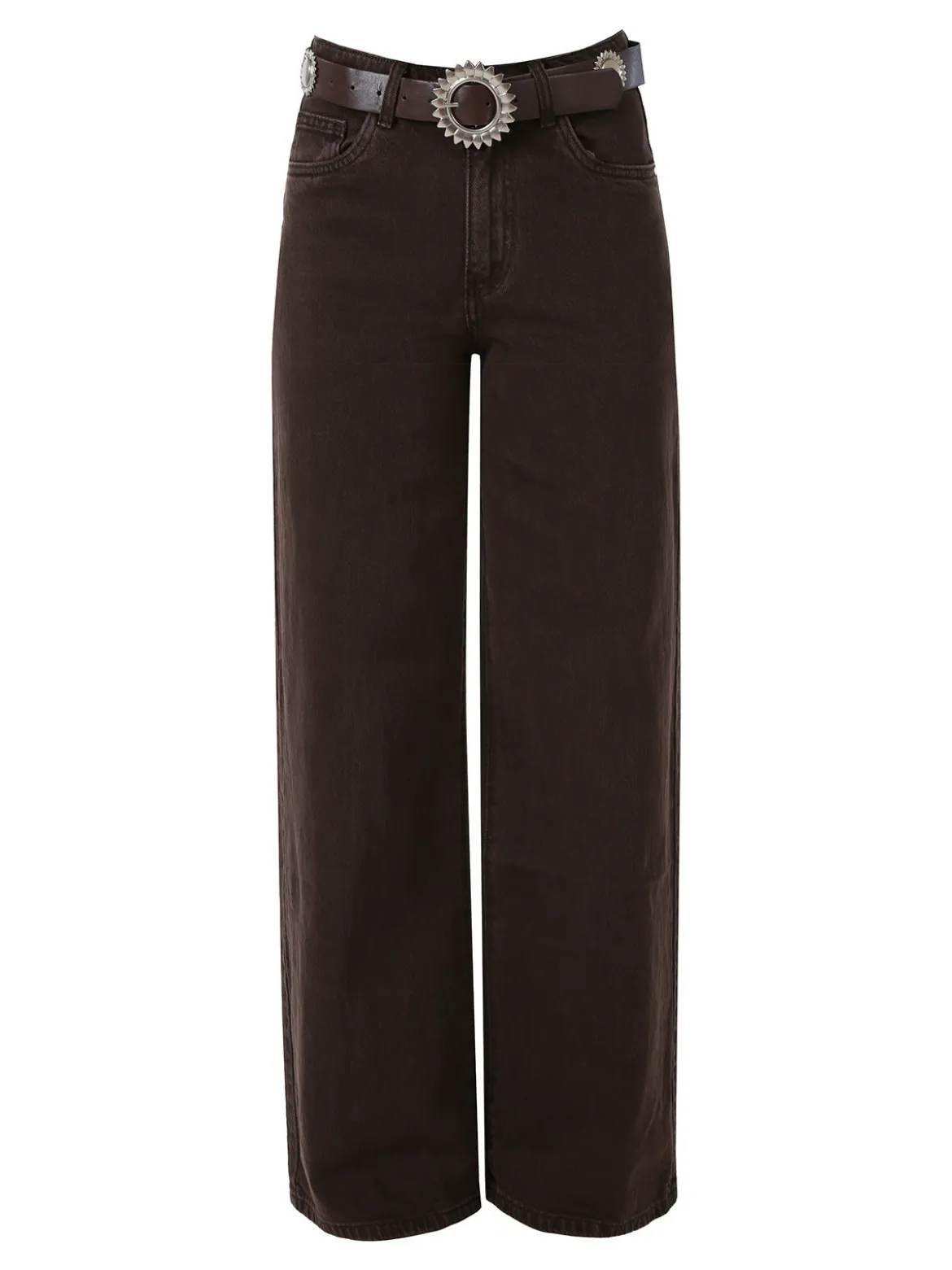 Solada Jeans donna wide leg con cintura - marrone