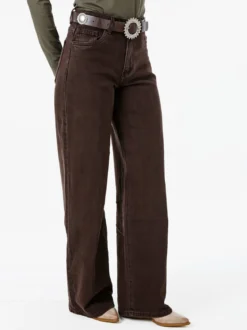 Solada Jeans donna wide leg con cintura - marrone