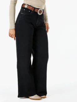 Solada Jeans donna wide leg con cintura - nero