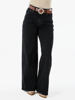 Solada Jeans donna wide leg con cintura - nero