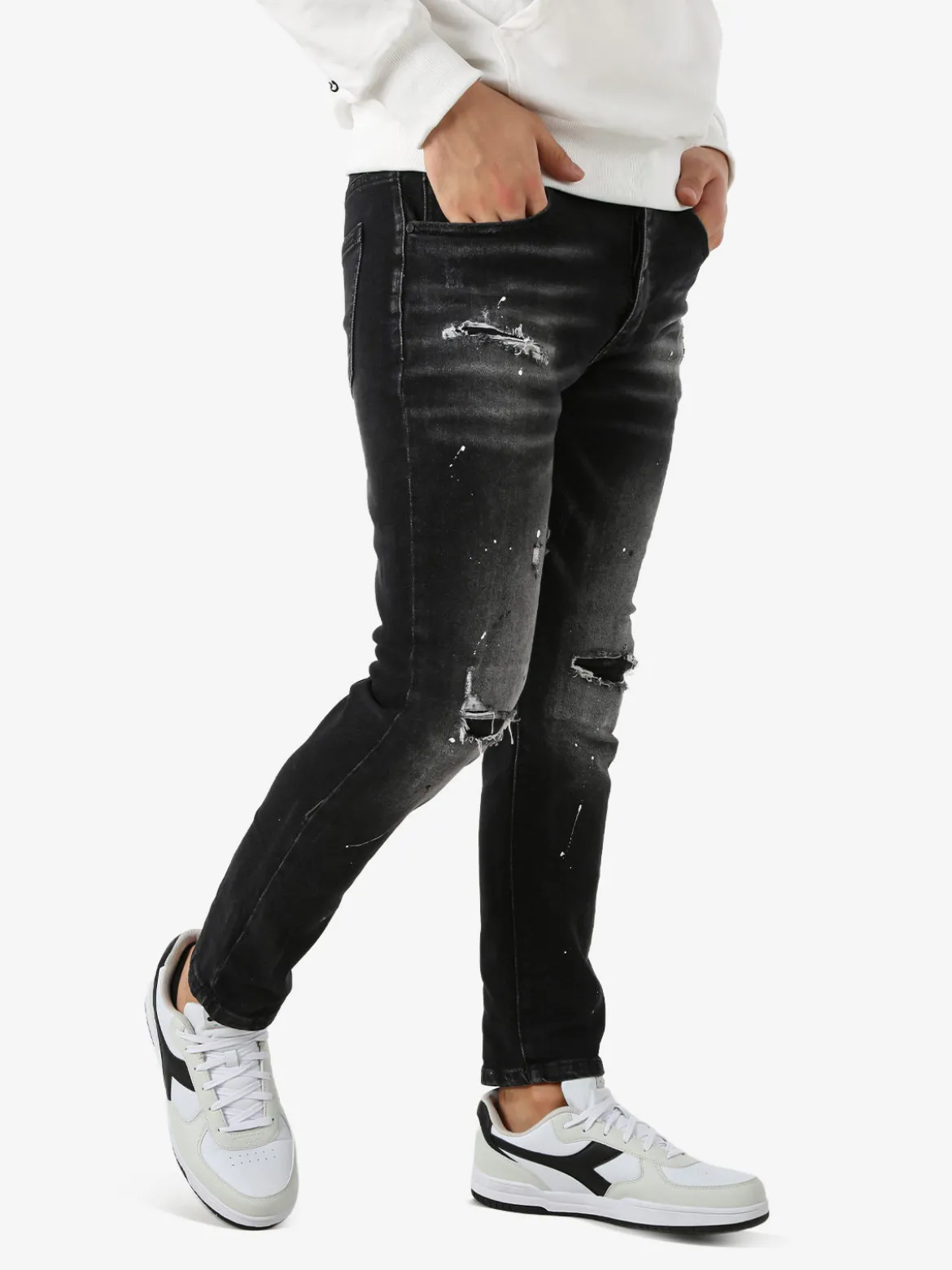 Solada Jeans skinny da uomo con strappi - nero
