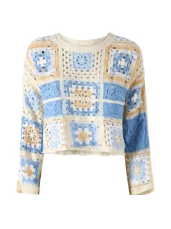 Solada Maglia da donna colorata in macramè - azzurro