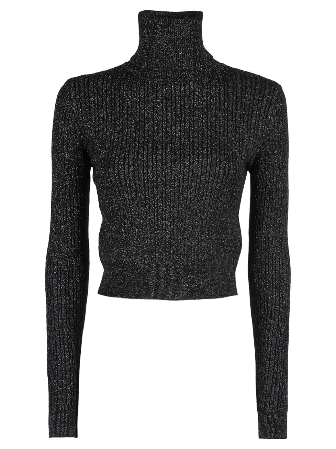 Solada Maglia dolcevita donna a trecce con lurex - nero