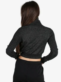 Solada Maglia dolcevita donna a trecce con lurex - nero