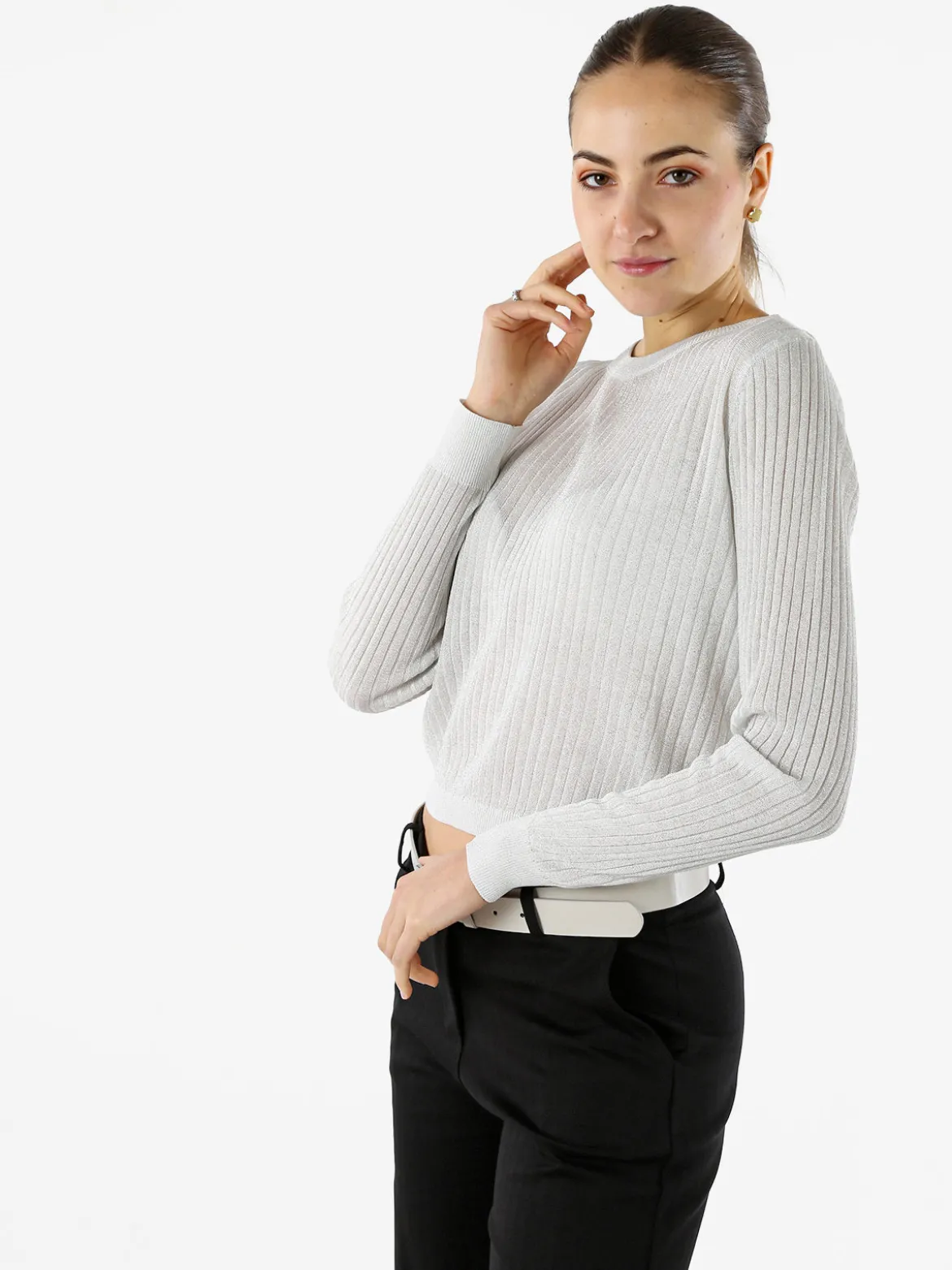 Solada Maglia donna a coste con lurex - bianco