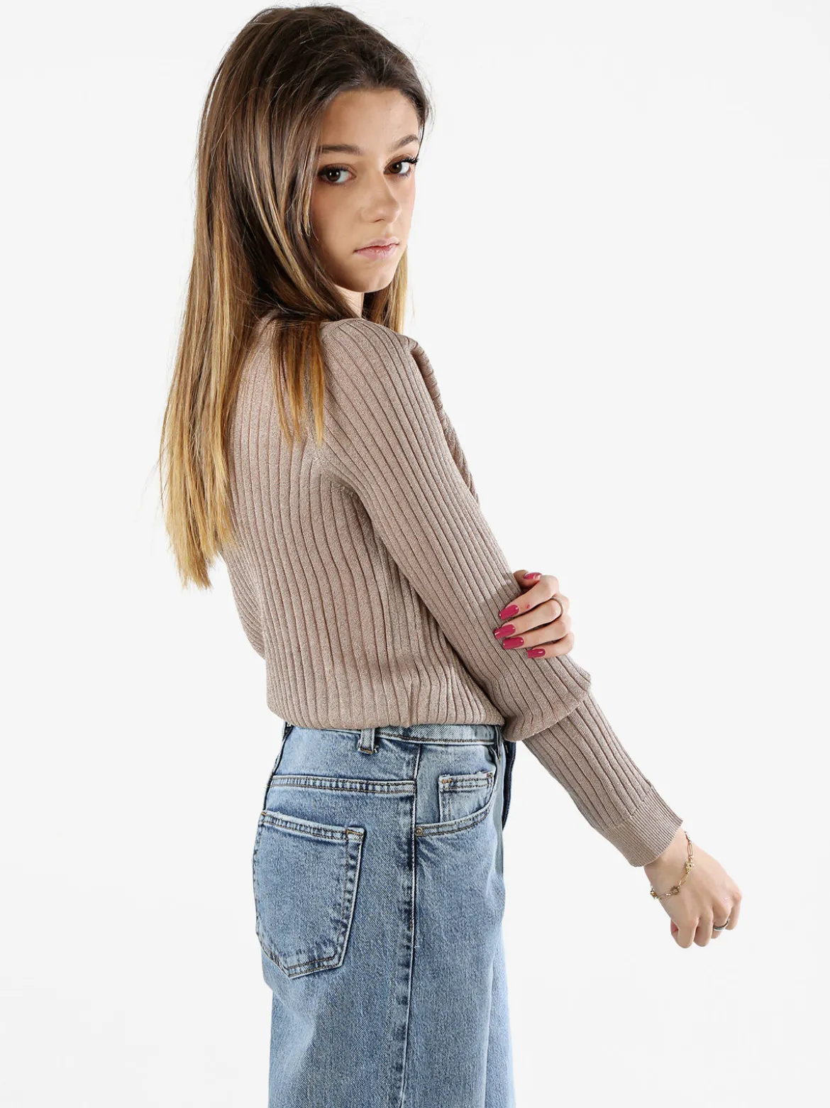 Solada Maglia donna a coste con lurex - khaki