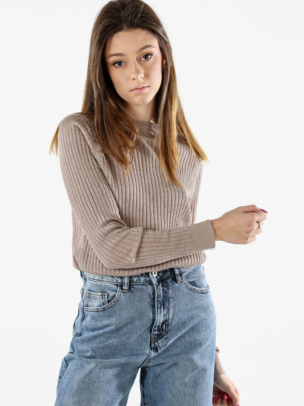 Solada Maglia donna a coste con lurex - khaki