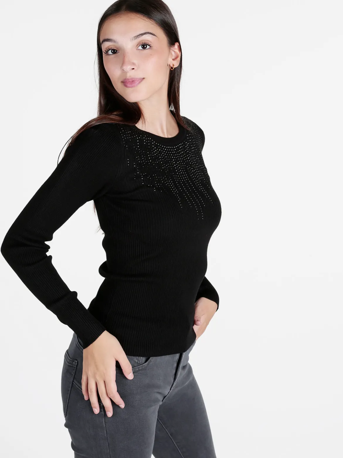 Solada Maglia donna a costine con strass