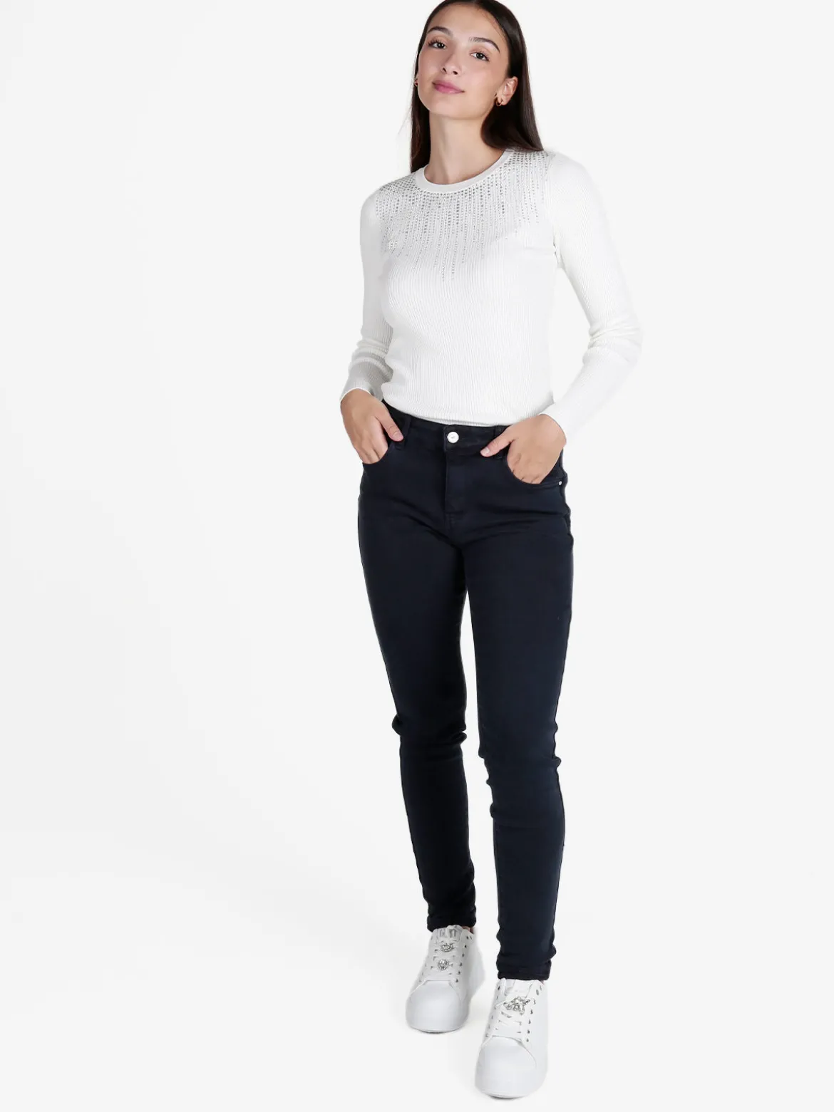 Solada Maglia donna a costine con strass
