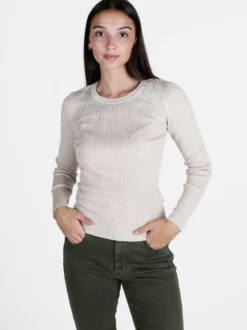 Solada Maglia donna a costine con strass