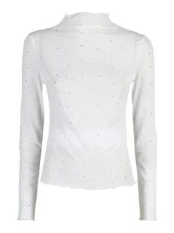 Solada Maglia donna a lupetto in microrete con borchie - bianco