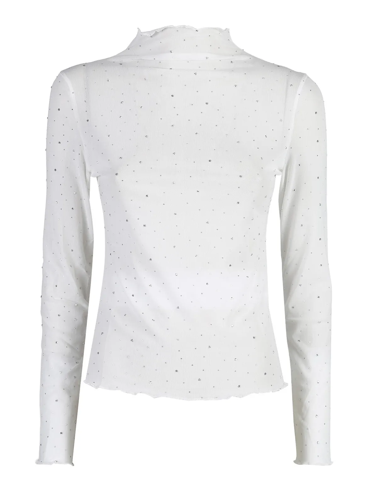Solada Maglia donna a lupetto in microrete con borchie - bianco