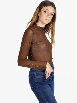 Solada Maglia donna a lupetto in microrete con borchie - moro