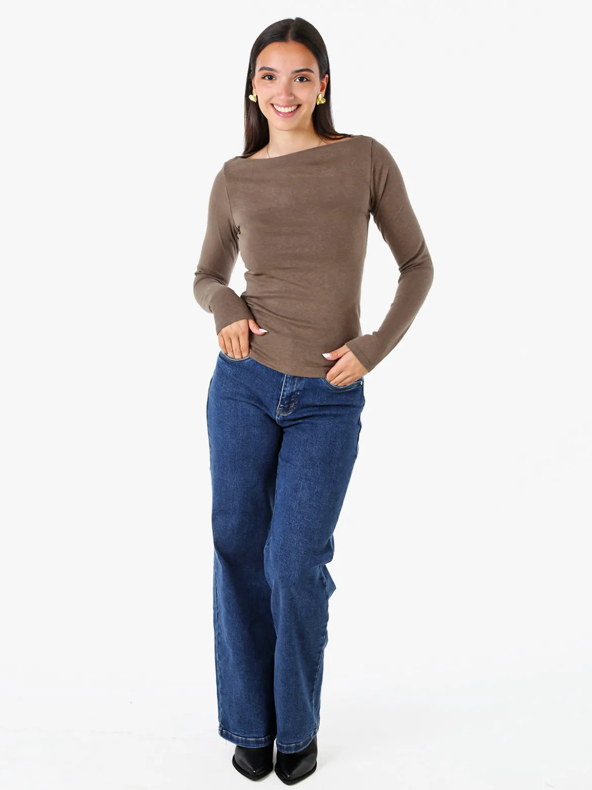Solada Maglia donna a maniche lunghe con scollo a barchetta - marrone