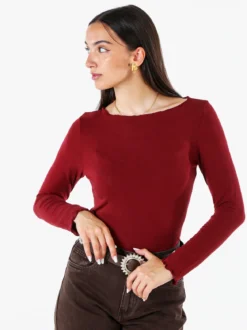 Solada Maglia donna a maniche lunghe con scollo a barchetta - bordeaux