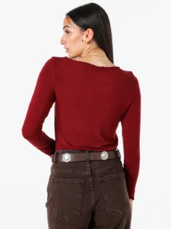 Solada Maglia donna a maniche lunghe con scollo a barchetta - bordeaux