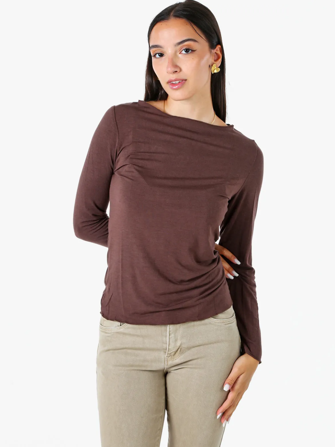 Solada Maglia donna a maniche lunghe con scollo a barchetta - moro