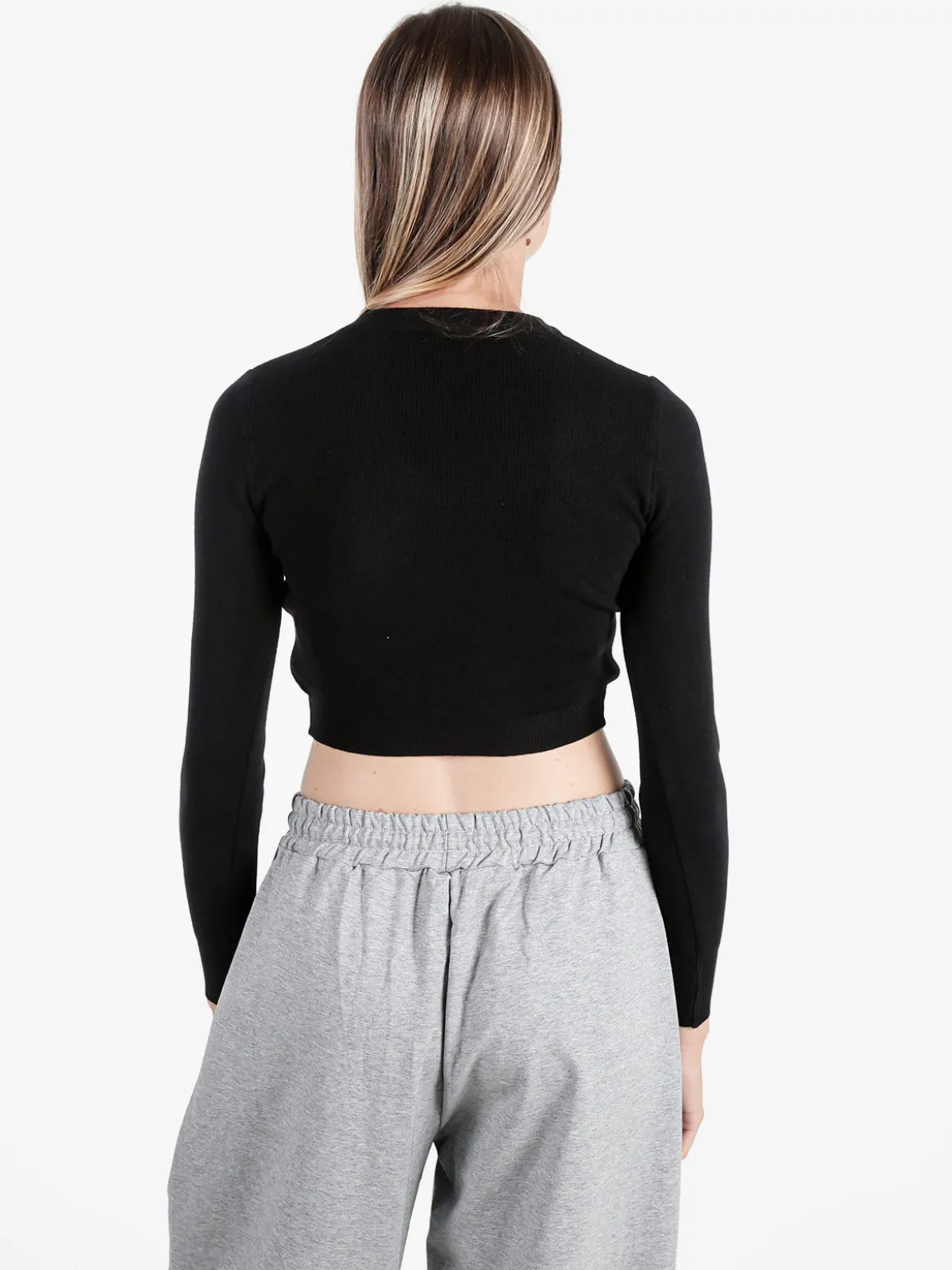 Solada Maglia donna cropped a costine - nero