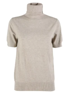 Solada Maglia donna dolcevita a maniche corte - sabbia