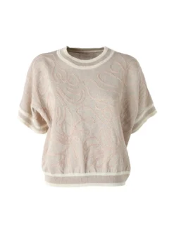 Solada Maglia donna in lurex a maniche corte con ricami - khaki