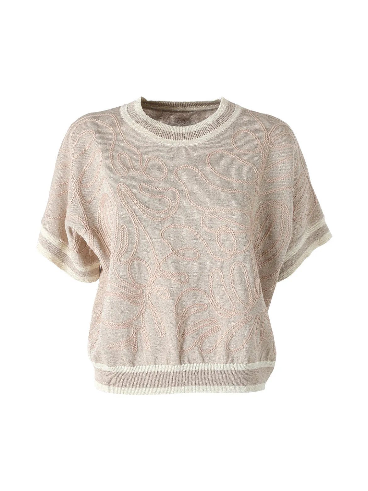 Solada Maglia donna in lurex a maniche corte con ricami - khaki