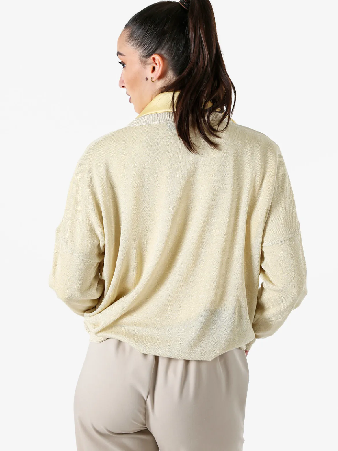 Solada Maglia donna lurex oversize con scollo V - oro