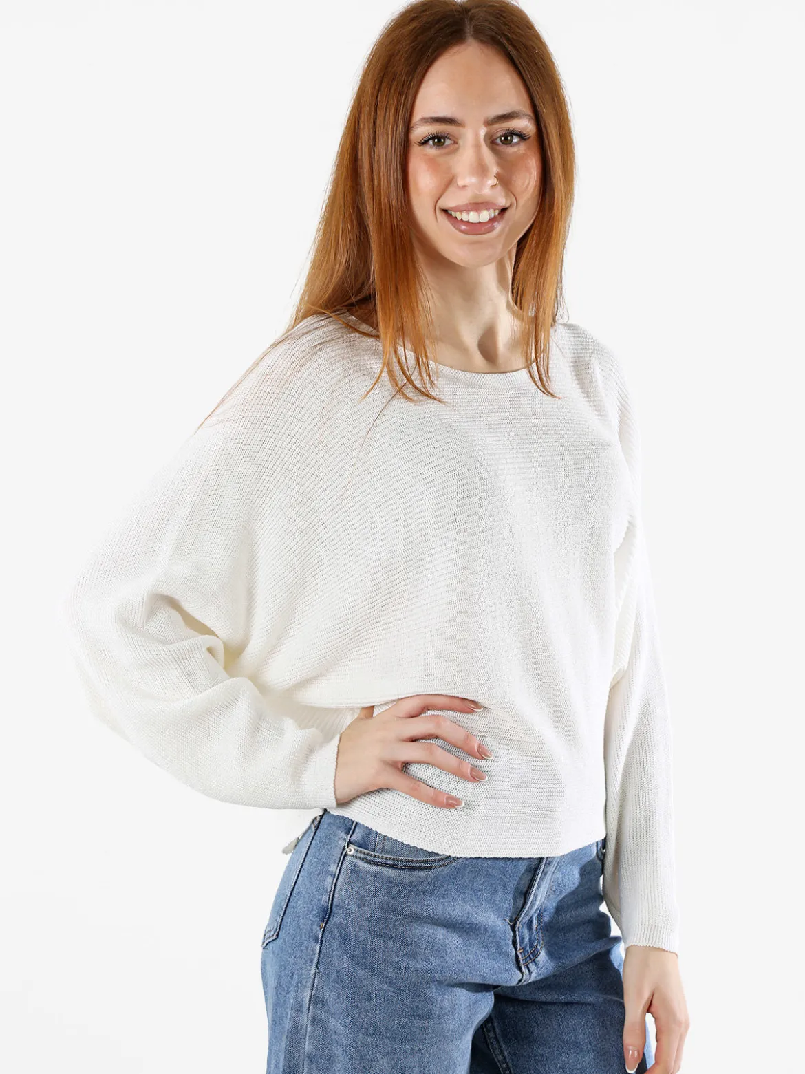 Solada Maglia donna oversize con maniche a pipistrello - bianco