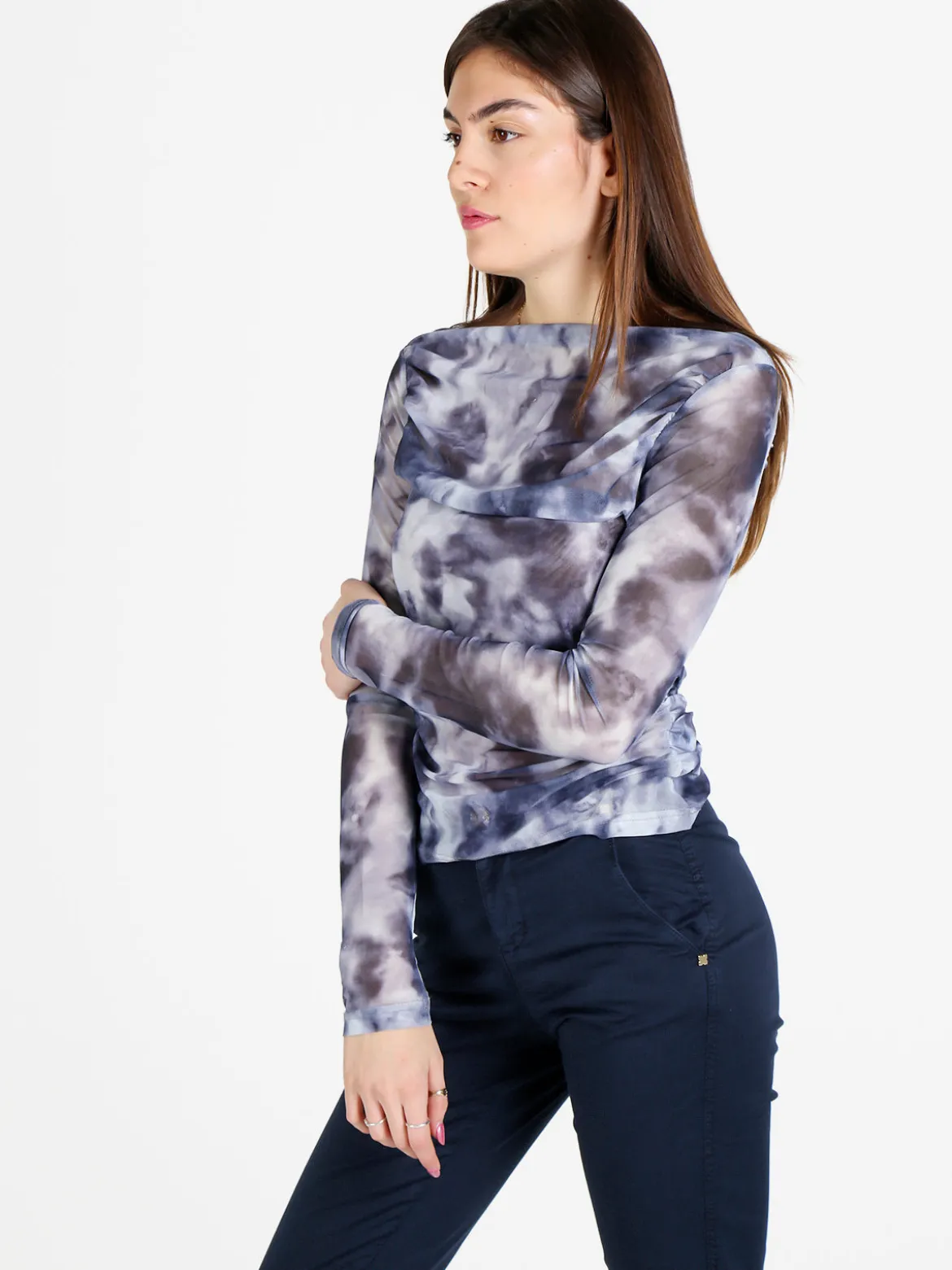 Solada Maglia donna velata a maniche lunghe con scollo a barca