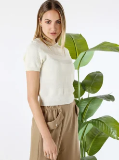 Solada Maglia girocollo da donna a maniche corte - panna