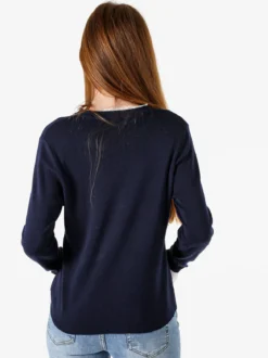 Solada Maglia girocollo da donna con dettagli in pizzo - blu scuro