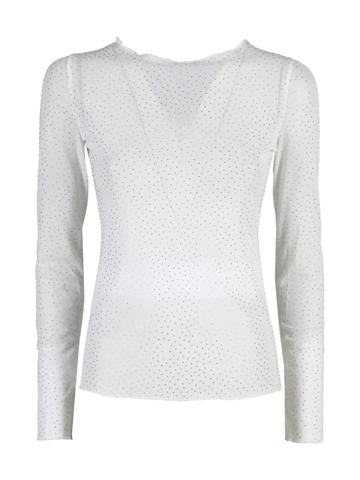 Solada Maglia girocollo da donna in microrete con borchie - bianco