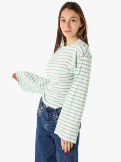Solada Maglia rigata da donna con maniche lunghe a campana - acqua marina