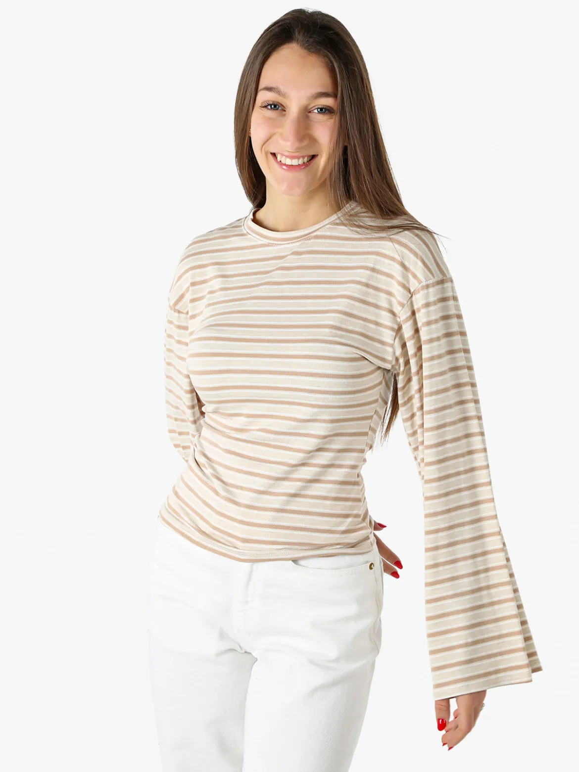 Solada Maglia rigata da donna con maniche lunghe a campana - beige
